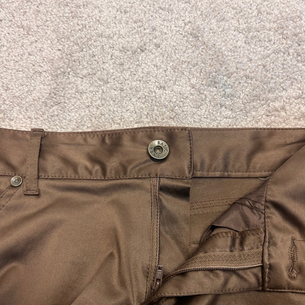 Zara Basic Brown Satin Effect Straight Leg Pants … - image 4